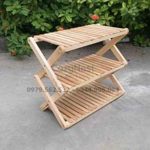 kệ giày dép chữ X 4 tầng gỗ tự nhiên