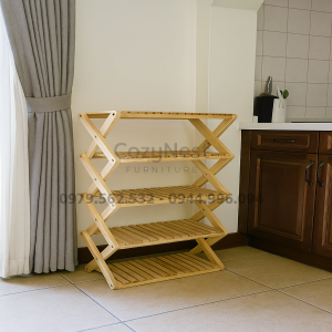 kệ giày dép chữ X 5 tầng gỗ tự nhiên