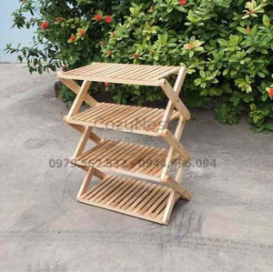 kệ giày dép chữ X 4 tầng gỗ tự nhiên