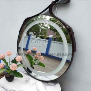 gương treo tường có đèn cảm ứng d50 dây da màu đen