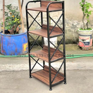 kệ sách khung sắt 4 tầng rộng 60cm màu nâu trầm