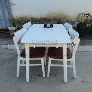 Bộ bàn ăn 4 ghế Mango nệm màu trắng – Mã BBA12