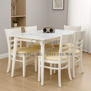 Bộ bàn ăn 4 ghế monstar giả đá màu trắng - Mã BBA14