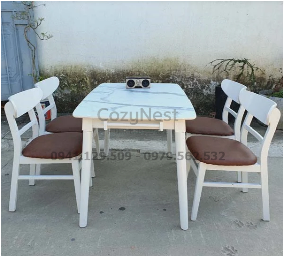 bo-ban-an-mango-gia-da-4-ghe-nem-cozynest-4 àn ăn gỗ Mango 4 ghế mặt giả đá vân mây hiện đại