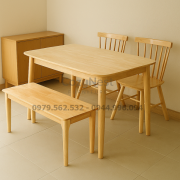 Bộ bàn ăn 2 ghế song tiện và 1 ghế bench hiện đại