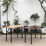 Bàn làm việc chân sắt gấp gọn BLV03 màu gỗ sáng và óc chó