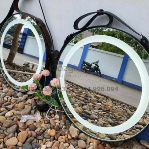 gương treo tường có đèn cảm ứng d60 dây da sang trọng