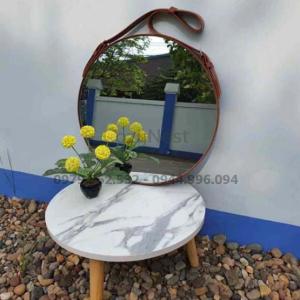 Gương treo tường dây da D40 màu nâu