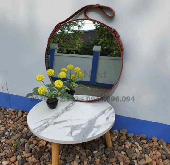 Gương decor dây da D40 sang trọng