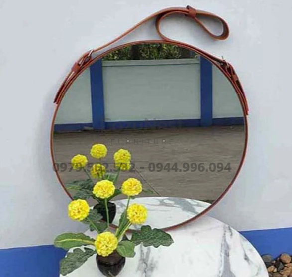 Gương decor dây da D60 sang trọng
