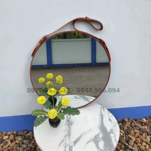 Gương treo tường dây da D50 màu nâu