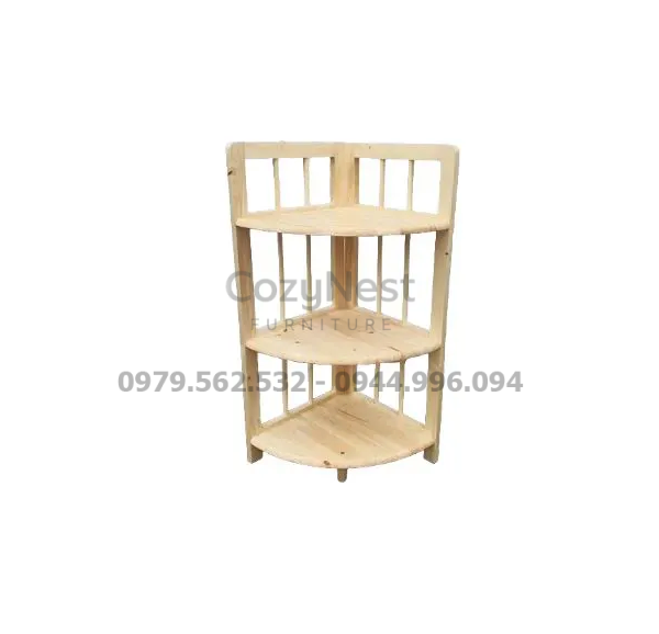 kệ góc song tròn 3 tầng gỗ tự nhiên