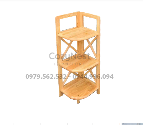 Kệ góc tường hồi X 3 tầng bằng gỗ tự nhiên