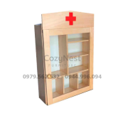tủ thuốc gia đình cỡ lớn gỗ thông tự nhiên mặt kính
