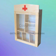 Tủ thuốc gia đình cỡ nhỡ gỗ thông mặt kính trong suốt