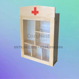 Tủ thuốc gia đình cỡ nhỡ gỗ thông mặt kính trong suốt