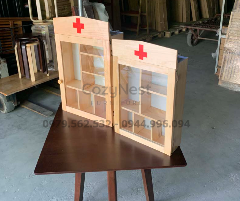 tủ thuốc gỗ thông treo tường nhỏ gọn đẹp