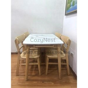 Bộ bàn ăn 4 ghế Mango mặt bàn giả đá BBA29