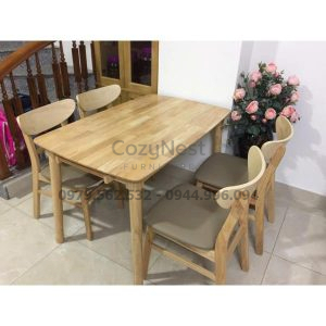 Bộ bàn ăn 4 ghế mango nệm màu gỗ tự nhiên