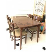 bộ bàn ăn 4 ghế Panda nệm màu nâu