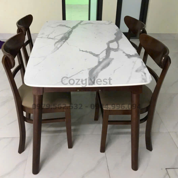 bo-ban-an-4-ghe-panda-nem-mau-nau-mat-da-cozynest-2 bộ bàn ăn 4 ghế Panda nệm màu nâu