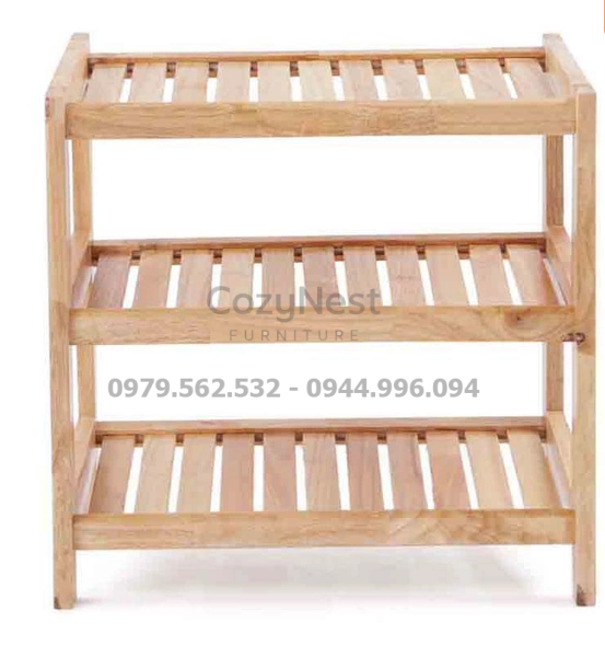 kệ gỗ cao su 3 tầng để giày dép