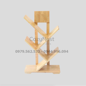 kệ sách hình xương cá 5 tay gỗ tự nhiên