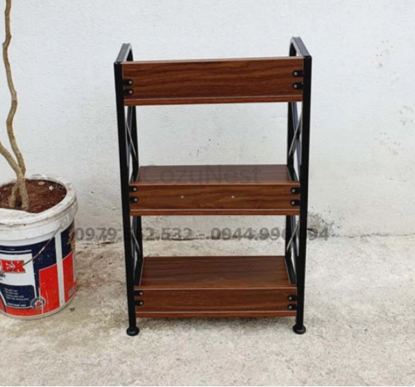 kệ sắt để đồ 3 tầng gỗ tự nhiên