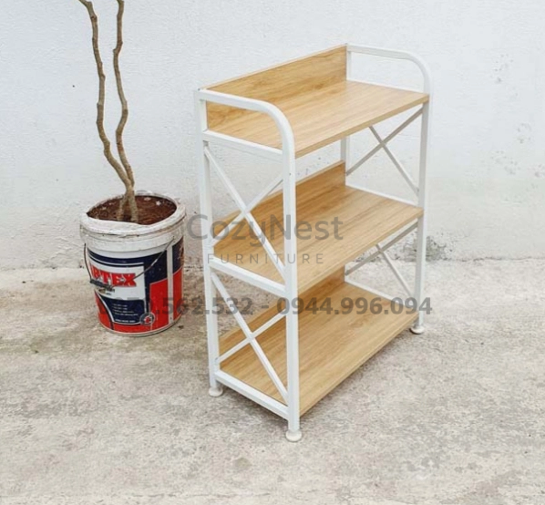 kệ sách khung sắt 3 tầng rộng 60cm màu gỗ tự nhiên