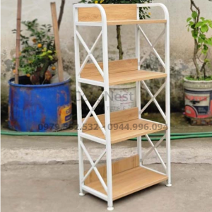 kệ sách khung sắt 4 tầng rộng 70cm màu gỗ tự nhiên