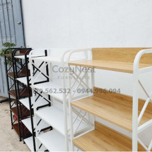 Kệ sách khung sắt 5 tầng rộng 50cm màu gỗ tự nhiên