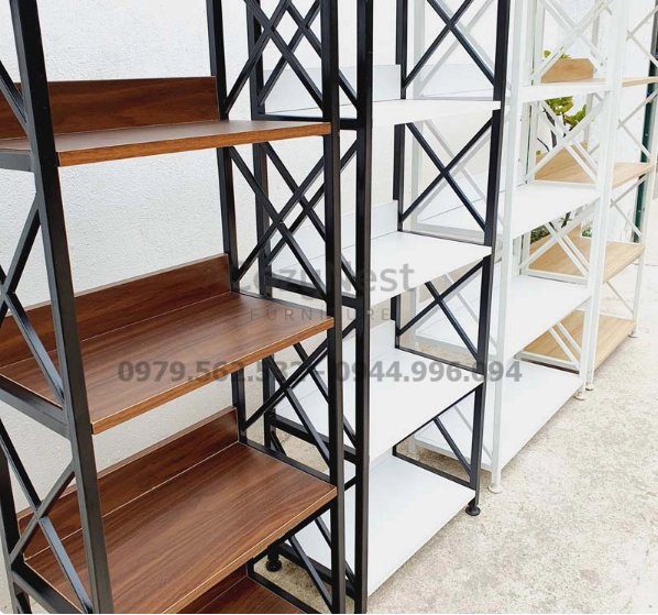 Khung sắt và mặt gỗ melamin kệ 5 tầng 50cm